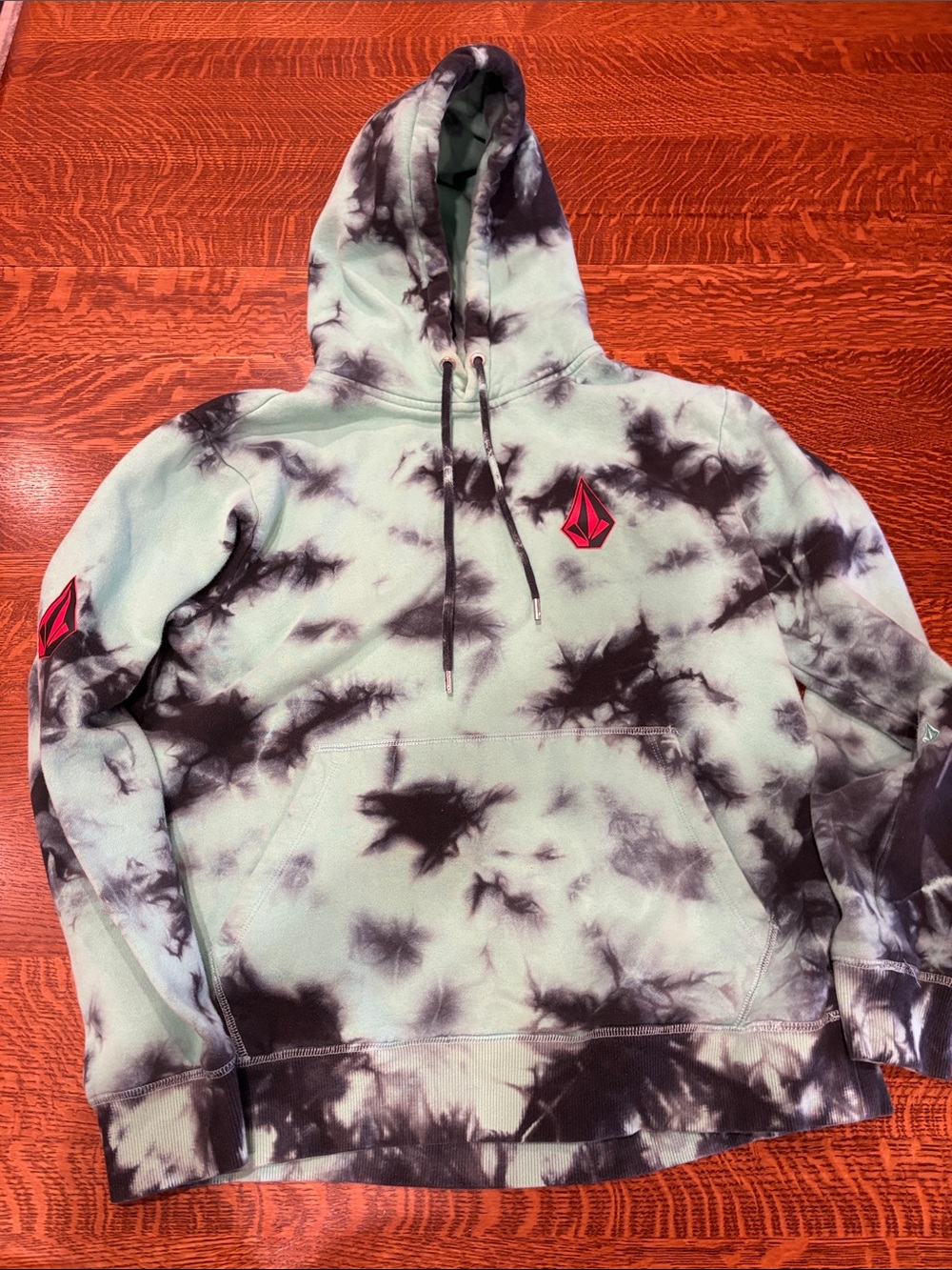 Volcom Men’s Medium Mint and Black Tie-Dye Hoodie